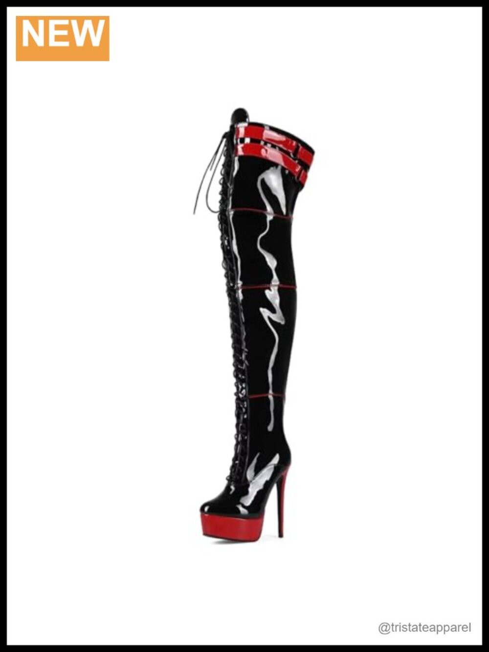 Over the Knee Stiletto Platform Boots, Patent Leather, Lace Up Thigh High